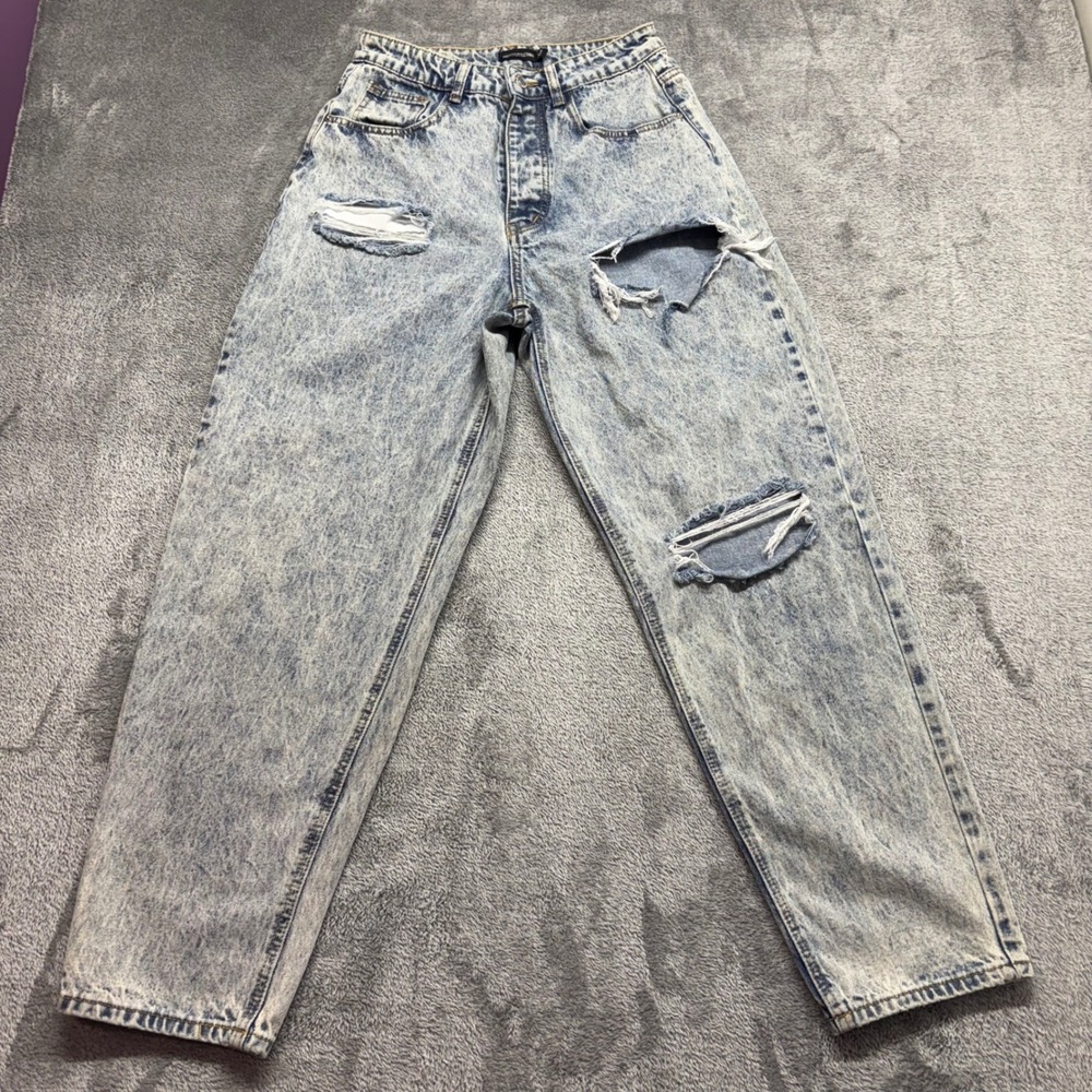 PrettyLittleThing Jeans Women Size 6 Light Blue Good Distressed Acid Wash‎ Mom